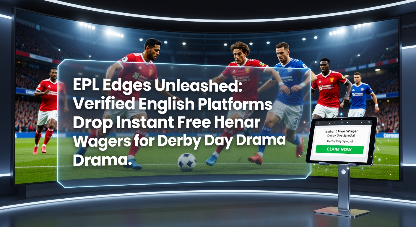Ansicht eines brennenden EPL-Derbys mit Fans in Ekstase und Wettplattformen im Hintergrund, die Gratiswetten signalisieren